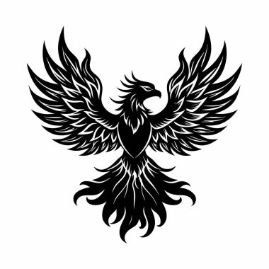 silhouetteof a phoenix, eagle with fire wings clipart