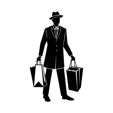 Silhouette of Man Shopping Vector