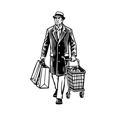 Silhouette of Man Shopping Vector