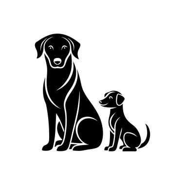 Oturan Köpek ve Bebek Köpek Hayvan ve Hayvan Markası Minimalist Logosu