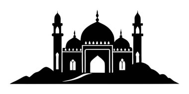 Silhouette of a Traditional Islamic Mosque Against a Desert Landscape clipart