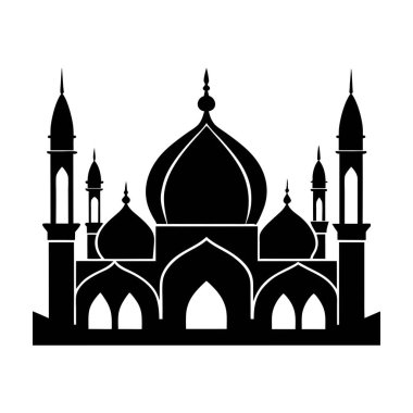 Abstract Mosque Silhouette with Minimalist Design and Symbolic Representation of Domes and Minarets clipart