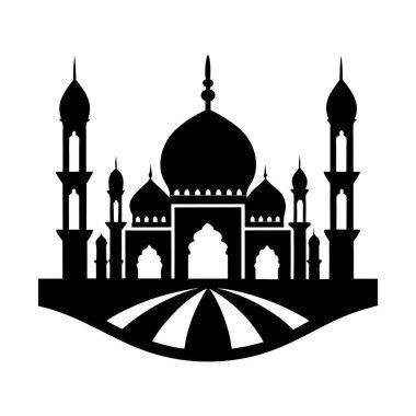 Abstract Mosque Silhouette with Minimalist Design and Symbolic Representation of Domes and Minarets clipart