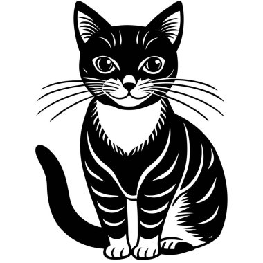 Black and White Silhouette of a Sitting Cat with a Collar clipart