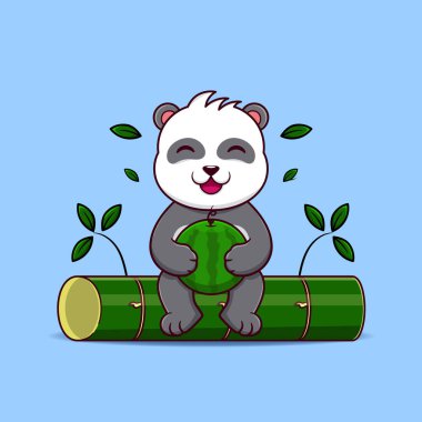 Sevimli bebek panda elinde karpuz