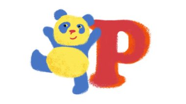 Sevimli hayvanların animasyonu panda, bıldırcın ve horoz ve P, Q, R harfleri çocuklara alfabeyi öğretiyor..