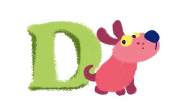 Bir köpeğin, bir filin ve bir tilkinin parlak animasyonu, D, E ve F harfleri küçük çocuklara alfabeyi öğretiyor..