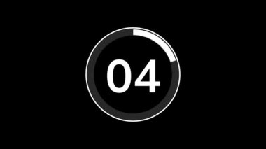 Siyah zemin üzerinde basit düz beyaz daire göstergesi olan 20 saniye geri sayım zamanlayıcısı animasyonu