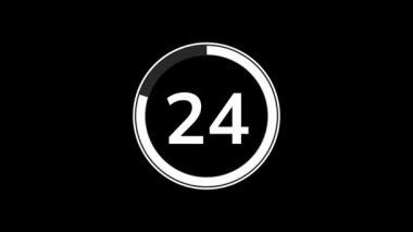 Siyah arkaplan üzerinde basit düz beyaz daire göstergesi ile 30 saniye geri sayım zamanlayıcısı animasyonu