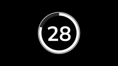 35 saniye geri sayım zamanlayıcısı basit düz beyaz daire göstergesi ile siyah arkaplan üzerinde canlandırma