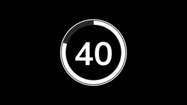 50 saniye geri sayım zamanlayıcı animasyonu basit düz beyaz daire göstergesi ile siyah arkaplan üzerinde canlandırma