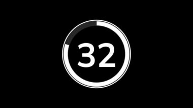 Siyah zemin üzerinde basit düz beyaz daire göstergesi ile 40 saniye geri sayım zamanlayıcısı animasyonu