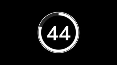 55 saniye geri sayım zamanlayıcısı basit düz beyaz daire göstergesi ile siyah arkaplan üzerinde canlandırma