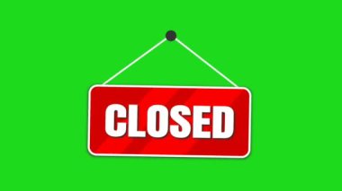 İş kavramları için uygun yeşil ekran üzerindeki animasyon kapalı işareti, kapatmalar ve hizmet dışı geçici durumları gösteren.