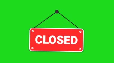 İş kavramları için uygun yeşil ekran üzerindeki animasyon kapalı işareti, kapatmalar ve hizmet dışı geçici durumları gösteren.