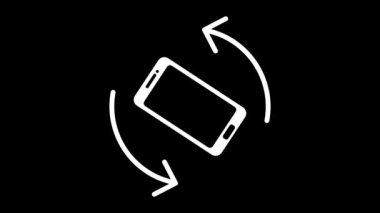 Siyah ekranda telefon düşey yatay olarak dönüyor. Portreden peyzaj animasyonuna cep telefonu döndürmesi