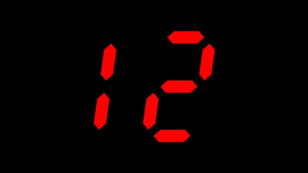 Seconden Countdown Timer Digitale Animatie Van Tot Seconden Met Rode — Stockvideo