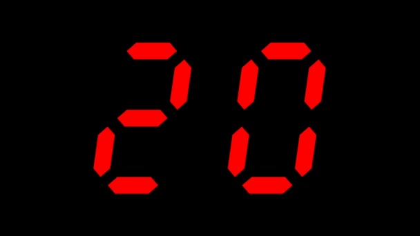 Seconds Countdown Timer Digital Animation Seconds Red Numbers Black Background — Stock Video