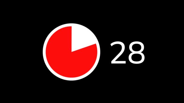 黒い背景に正確な円形のカウントダウンが付いている現代35秒のカウントダウンタイマー — ストック動画