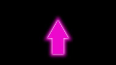 Yukarı doğru uzanan pembe neon ok web sitesi afişleri, sosyal medya gönderileri, dijital reklam grafikleri için uygun kara arkaplanı gösteriyor