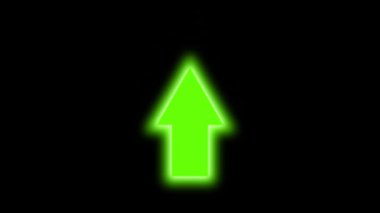 Yukarıya bakan yeşil neon ok web sitesi afişleri, sosyal medya gönderileri, dijital reklam grafikleri için uygun kara arkaplan