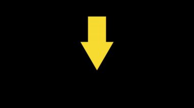 Finansal veya iş kavramları için uygun siyah arkaplan üzerindeki animasyonu gösteren sarı ok, düşüş veya olumsuz performans eğilimlerini gösterir