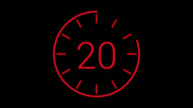 25 saniye geri sayım zamanlayıcı animasyonu. Siyah arkaplanda kırmızı sayılar var. Zaman yönetimi, zaman çizelgesi, son teslim tarihi kavramı için uygun.