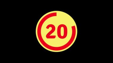 Siyah arkaplanda 25 saniye geri sayım zamanlayıcısı. 25 saniyeden 0 saniyeye kadar sarı ve kırmızı daire animasyonu.