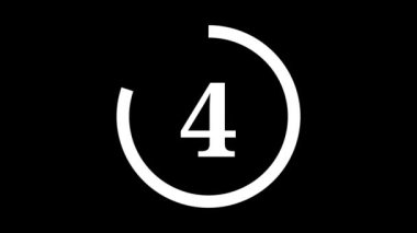 Beyaz daire geri sayım animasyonu ve siyah arkaplanda beyaz sayı geri sayımı olan 5 saniye geri sayım zamanlayıcısı