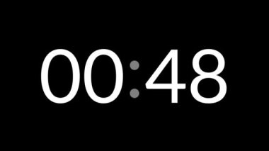 Zamanlayıcı, geri sayım, teknoloji, dijital saat ve sunumlar için mükemmel bir siyah arkaplan üzerindeki 1 dakikalık geri sayım zamanlayıcısı