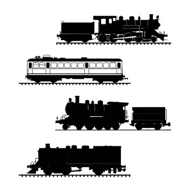Train Siluetleri Farklı Pozisyonlarda Siyah Minimalist Demiryolu Çizimleri Seyahat ve Ulaşım Tasarımı