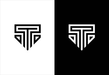 İlk harf logo tasarımı siyah stil ile. Grafik yuvarlak kalkan logo vektör çizimi