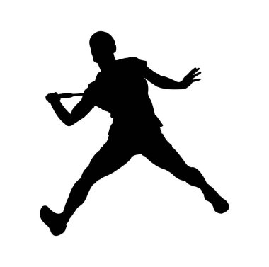 Raketli bir oyuncunun silueti, vektör illüstrasyonu