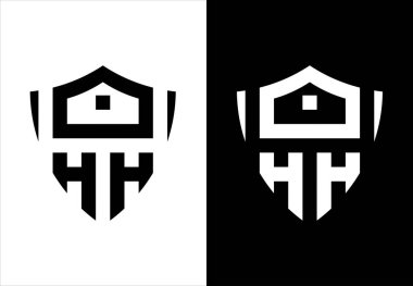 Siyah ve beyaz arkaplanda izole edilmiş kalkan simgesi olan bir ev ayarla. Sigorta konsepti. Güvenlik, güvenlik, koruma, konsept koruma. vektör illüstrasyonu