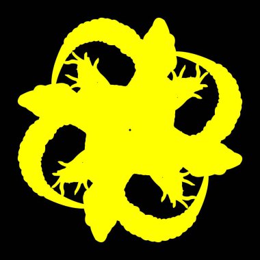 Virüs bakteri simgesi. Vektör biçimi beyaz simge, siyah renk, sarı arkaplan.