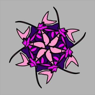 Gri arkaplanda renkli renkleri olan soyut ve fauna seramik motif tasarımı