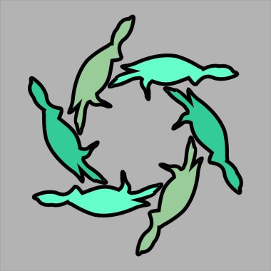 Gri arkaplanda renkli renkleri olan soyut ve fauna seramik motif tasarımı