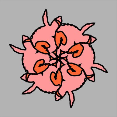 Gri arkaplanda renkli renkleri olan soyut ve fauna seramik motif tasarımı