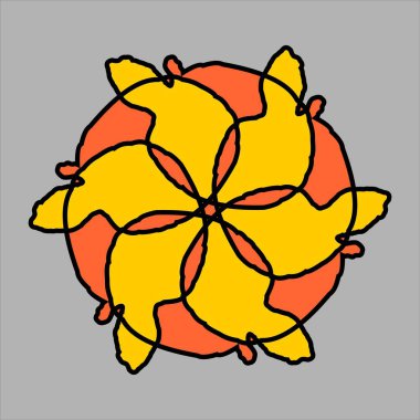 Gri arkaplanda renkli renkleri olan soyut ve fauna seramik motif tasarımı