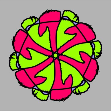 Gri arkaplanda renkli renkleri olan soyut ve fauna seramik motif tasarımı