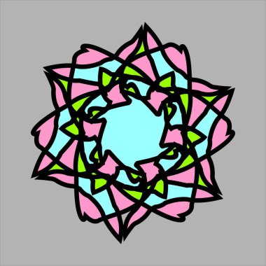 Gri arkaplanda renkli renkleri olan soyut ve fauna seramik motif tasarımı