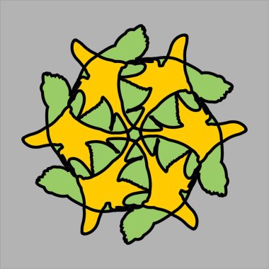 Gri arkaplanda renkli renkleri olan soyut ve fauna seramik motif tasarımı