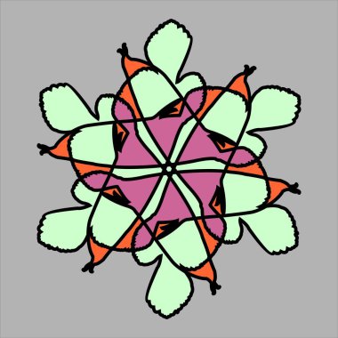 Gri arkaplanda renkli renkleri olan soyut ve fauna seramik motif tasarımı