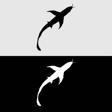 Arowana balık logosu siyah beyaz siluet tasarımı