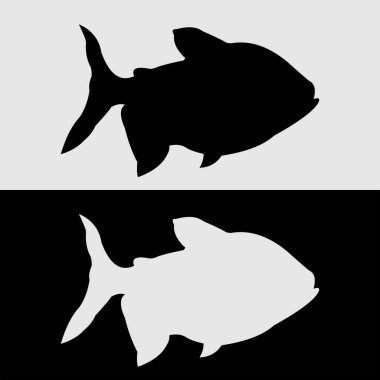 Siyah beyaz bir pomfret balığının logosunun siluet tasarımı