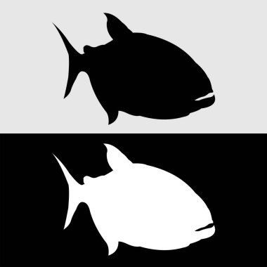 Siyah beyaz bir pomfret balığının logosunun siluet tasarımı