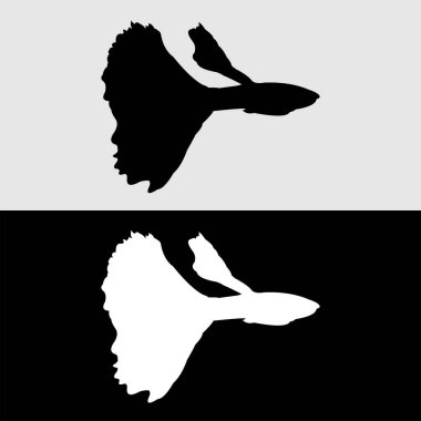 Guppy balık silueti logo tasarımı beyaz ve siyah arkaplan