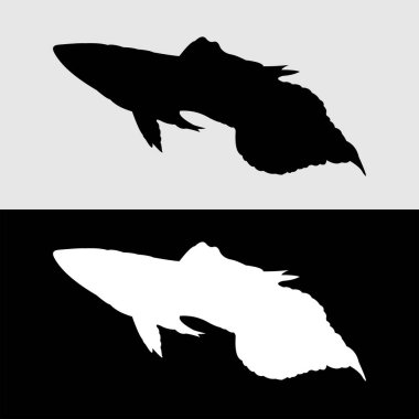 Guppy balık silueti logo tasarımı beyaz ve siyah arkaplan