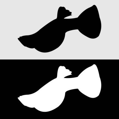 Guppy balık silueti logo tasarımı beyaz ve siyah arkaplan