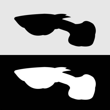 Guppy balık silueti logo tasarımı beyaz ve siyah arkaplan